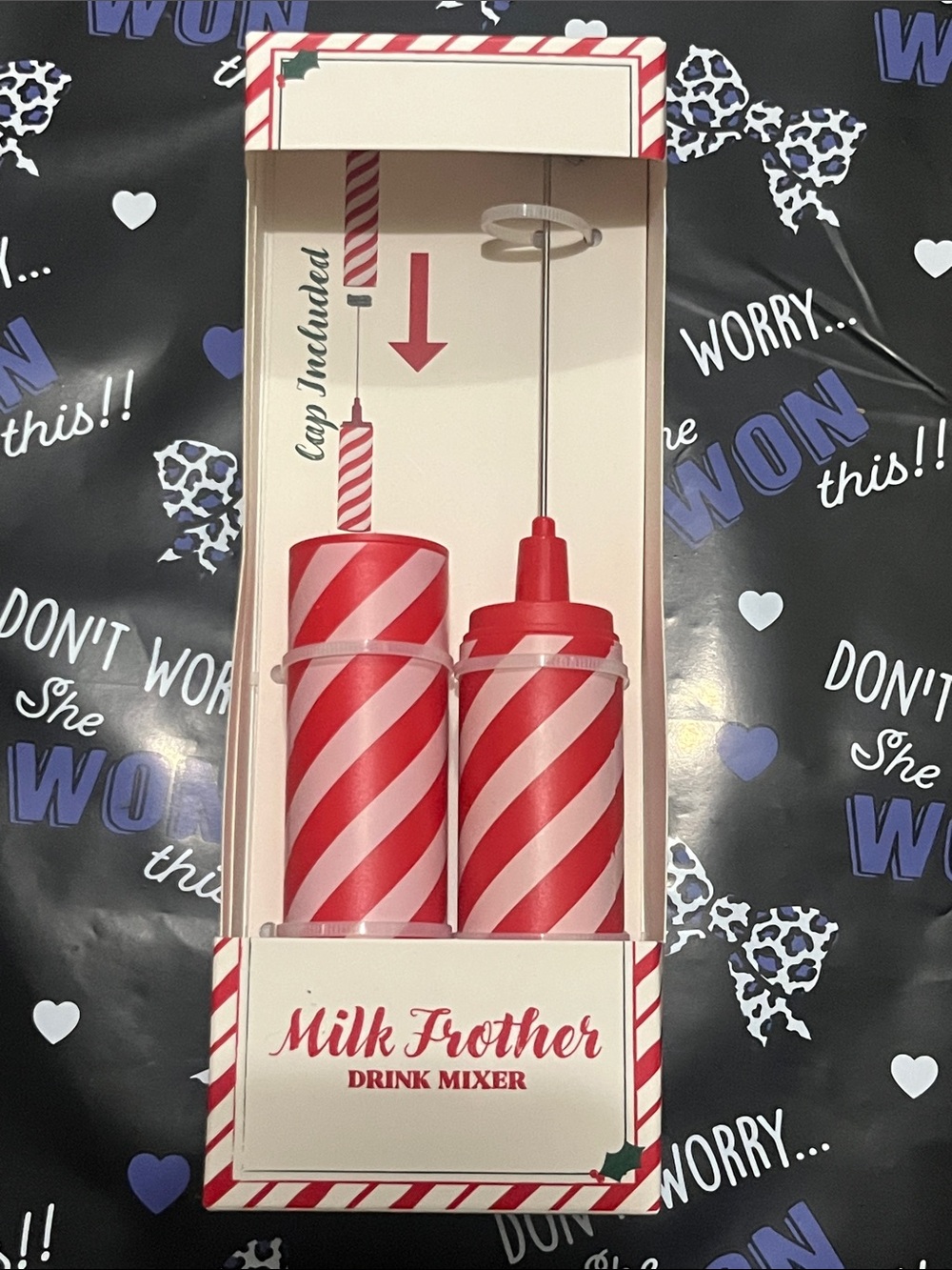 Milk Frother Drink Mixer - Red & White Candy Stripe